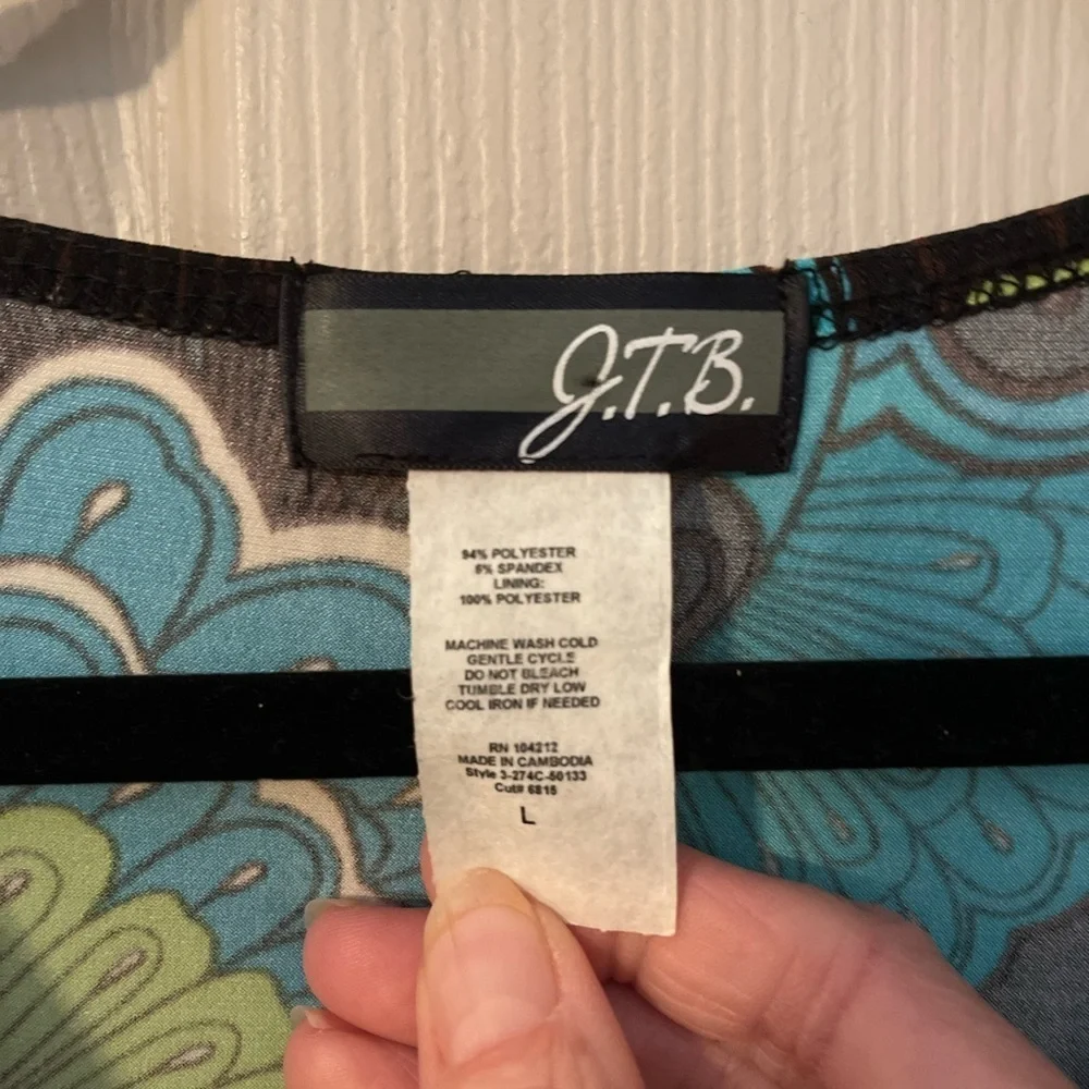 J.T.B. NWT Y2K lime, teal, black sleeveless tie back babydoll blouse. Size L. - Picture 5 of 6